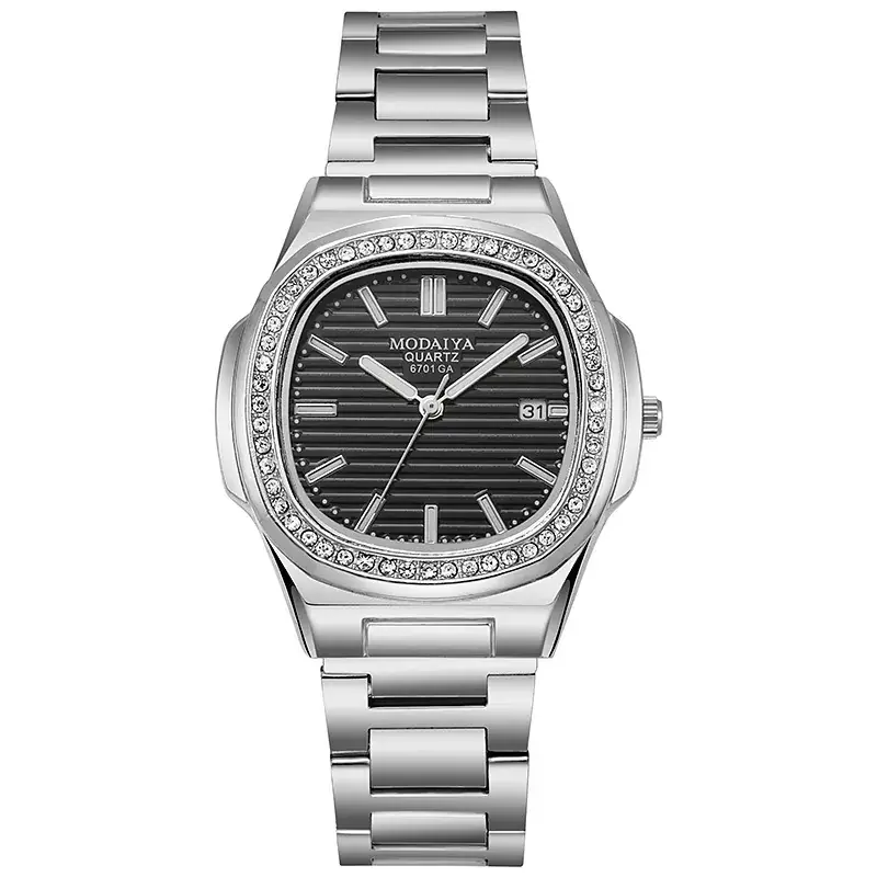Luxury Rose Gold Square Watch for Men with Diamond Crystal Band - Image 8