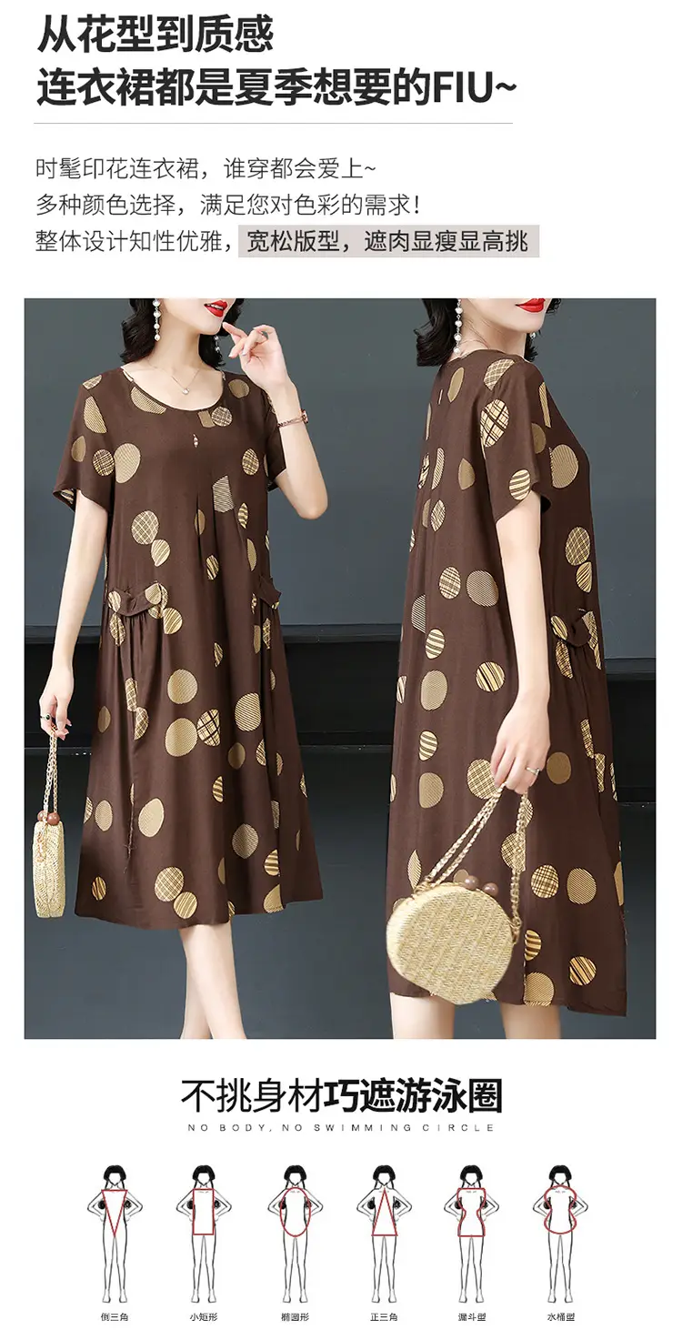 Plus Size Floral Cotton Silk Mid Length Dress 150kg — feature 16