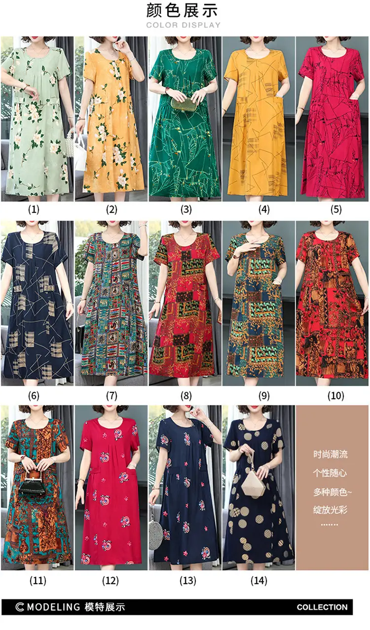 Plus Size Floral Cotton Silk Mid Length Dress 150kg — feature 22
