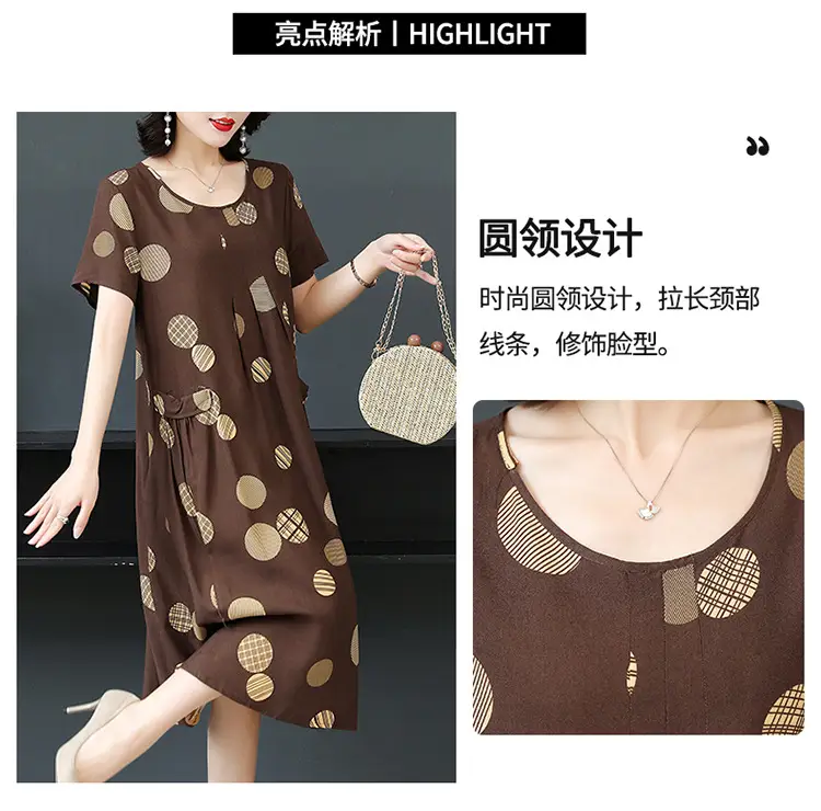 Plus Size Floral Cotton Silk Mid Length Dress 150kg — feature 27