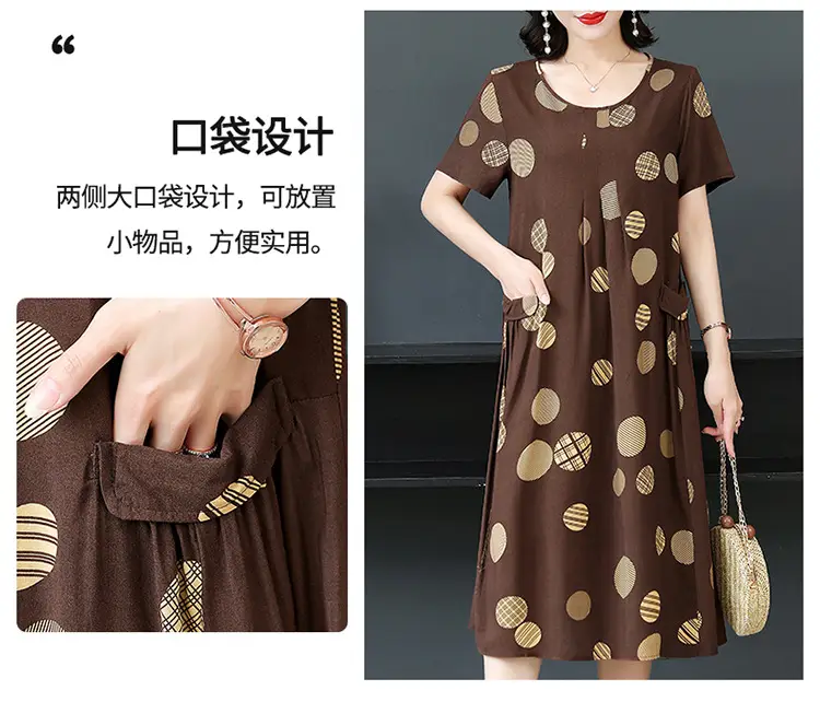Plus Size Floral Cotton Silk Mid Length Dress 150kg — feature 28