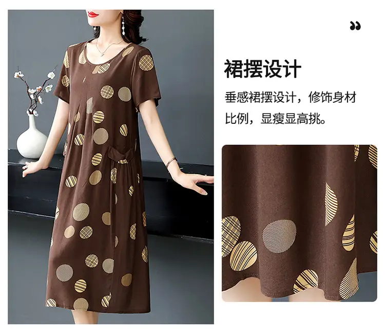 Plus Size Floral Cotton Silk Mid Length Dress 150kg — feature 29