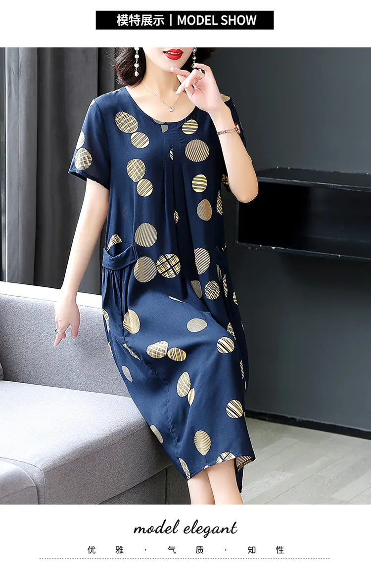Plus Size Floral Cotton Silk Mid Length Dress 150kg — feature 31