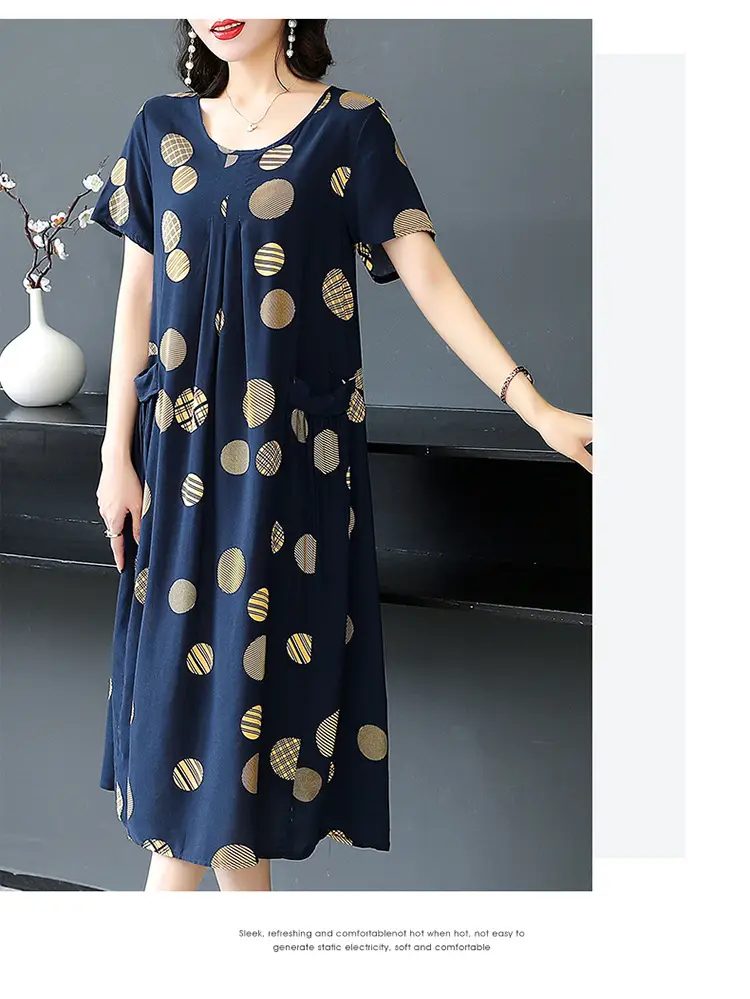Plus Size Floral Cotton Silk Mid Length Dress 150kg — feature 32