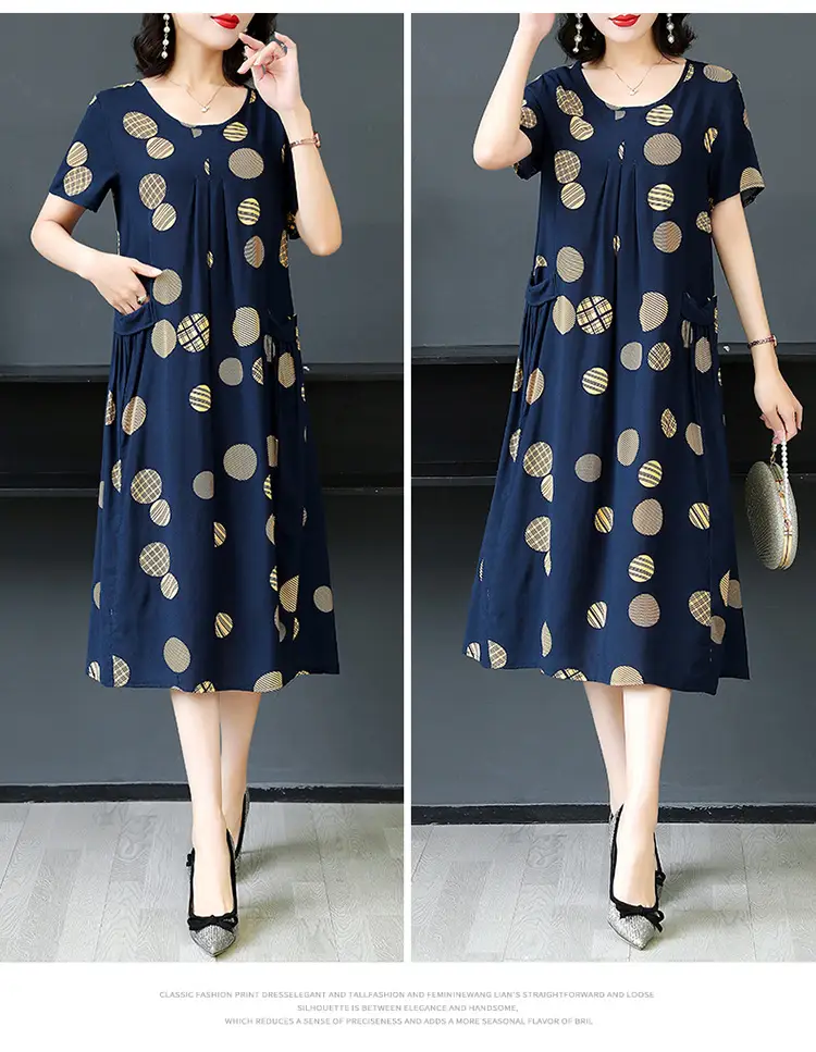 Plus Size Floral Cotton Silk Mid Length Dress 150kg — feature 33