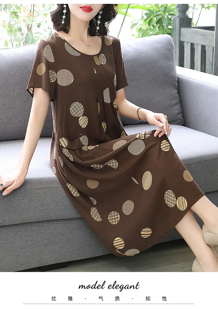 Plus Size Floral Cotton Silk Mid Length Dress 150kg — feature 34