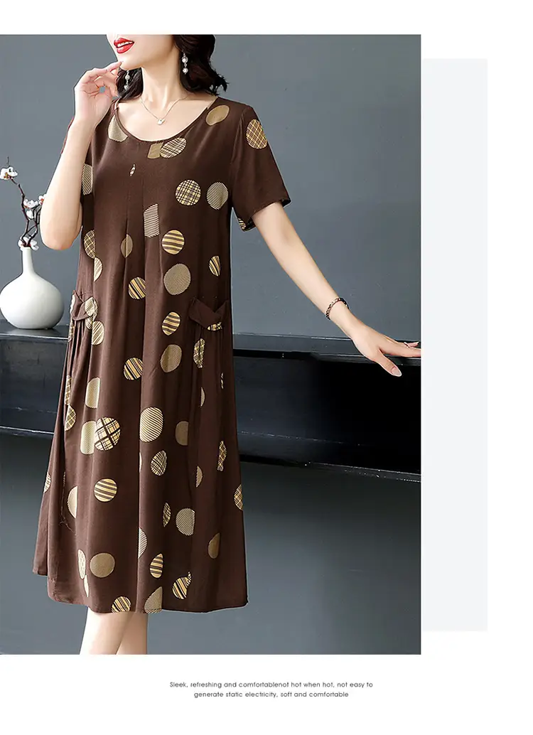 Plus Size Floral Cotton Silk Mid Length Dress 150kg — feature 35
