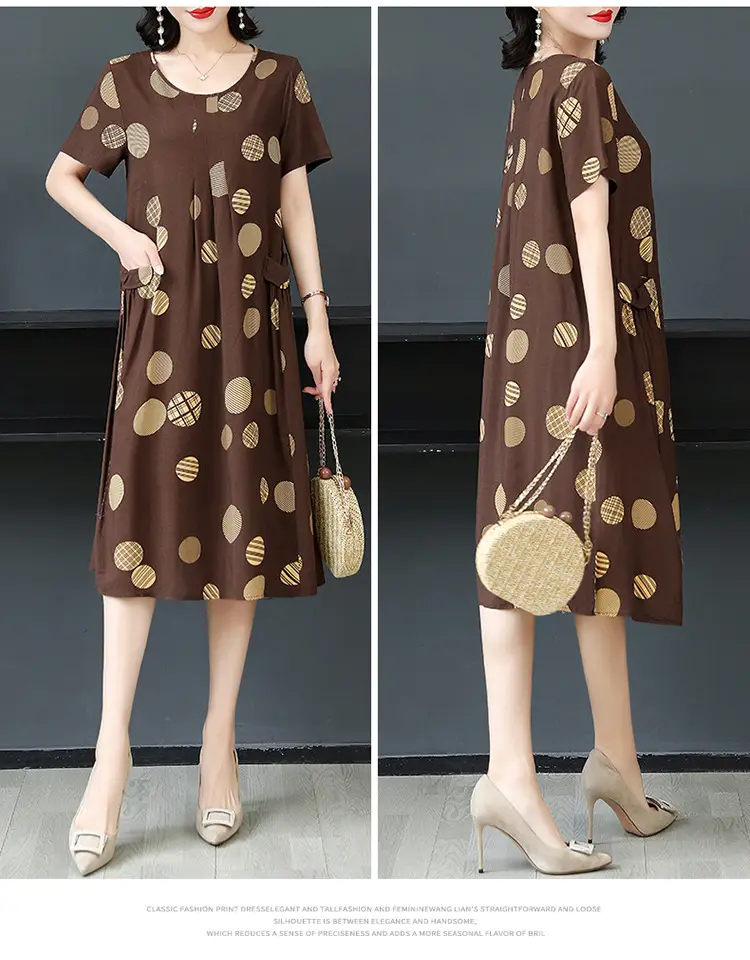 Plus Size Floral Cotton Silk Mid Length Dress 150kg — feature 36