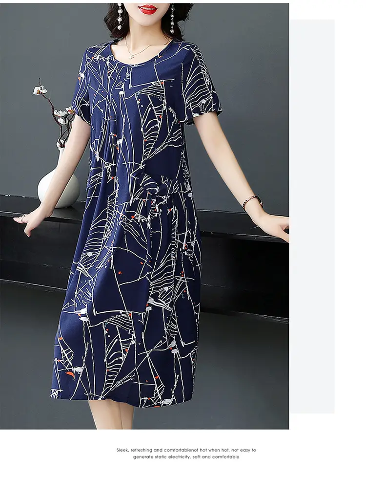 Plus Size Floral Cotton Silk Mid Length Dress 150kg — feature 44