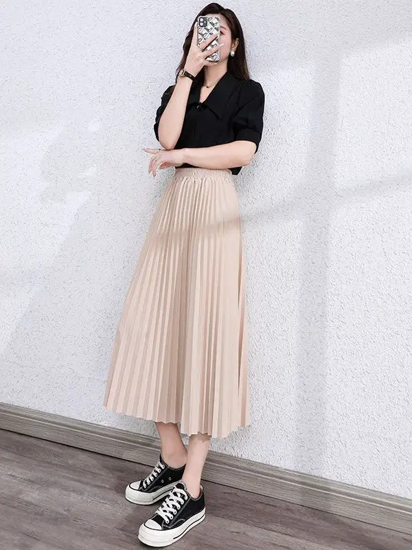 Black Pleated Skirt High Waist Women Summer 2025 - Image 4