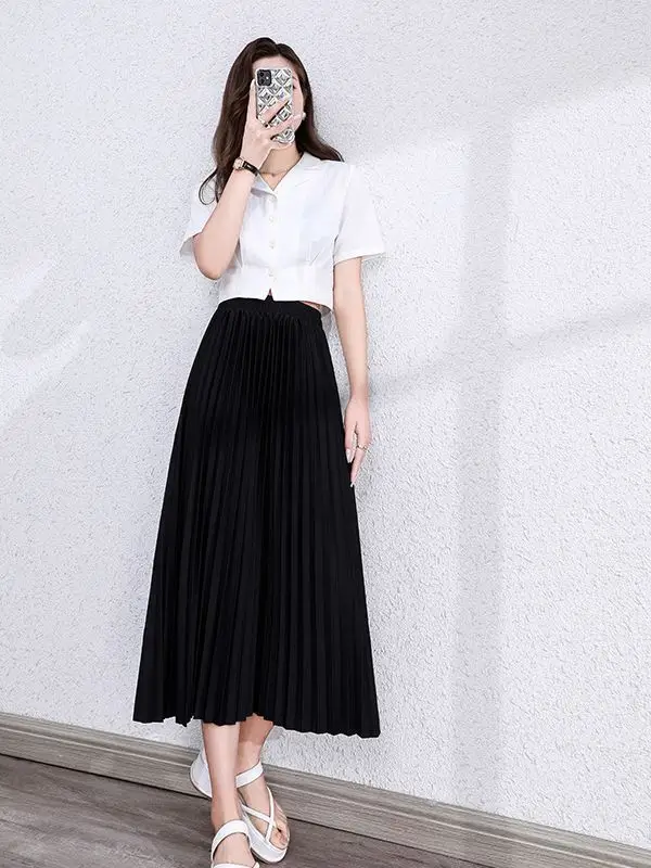 Black Pleated Skirt High Waist Women Summer 2025 - Image 5
