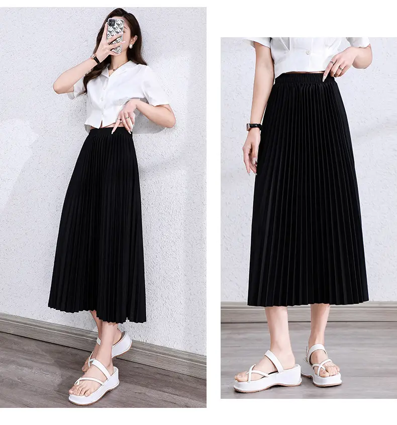 Black Pleated Skirt High Waist Women Summer 2025 — feature 17