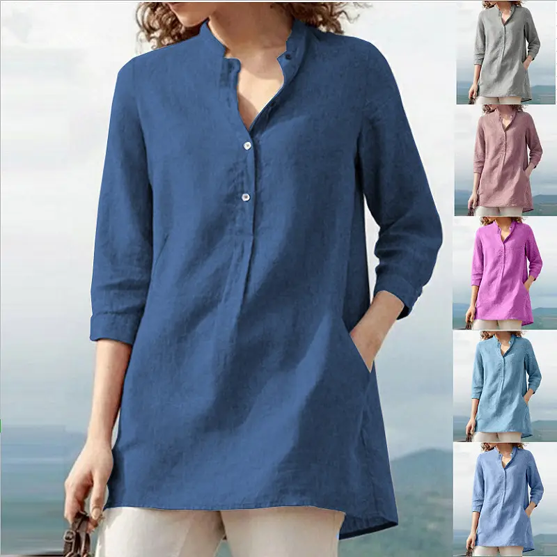 2022 Summer Cotton Linen Patch Pocket Jumpsuit Shorts — feature 9