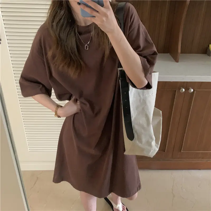2022 Summer Cotton Shoulder Bag Dress Women Loose Collar T-Shirt — feature 23