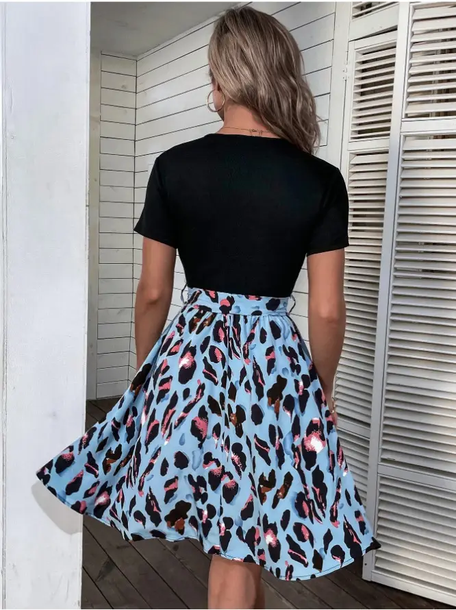 Women Leopard Print Skirt Set with Bow Dress — feature 10