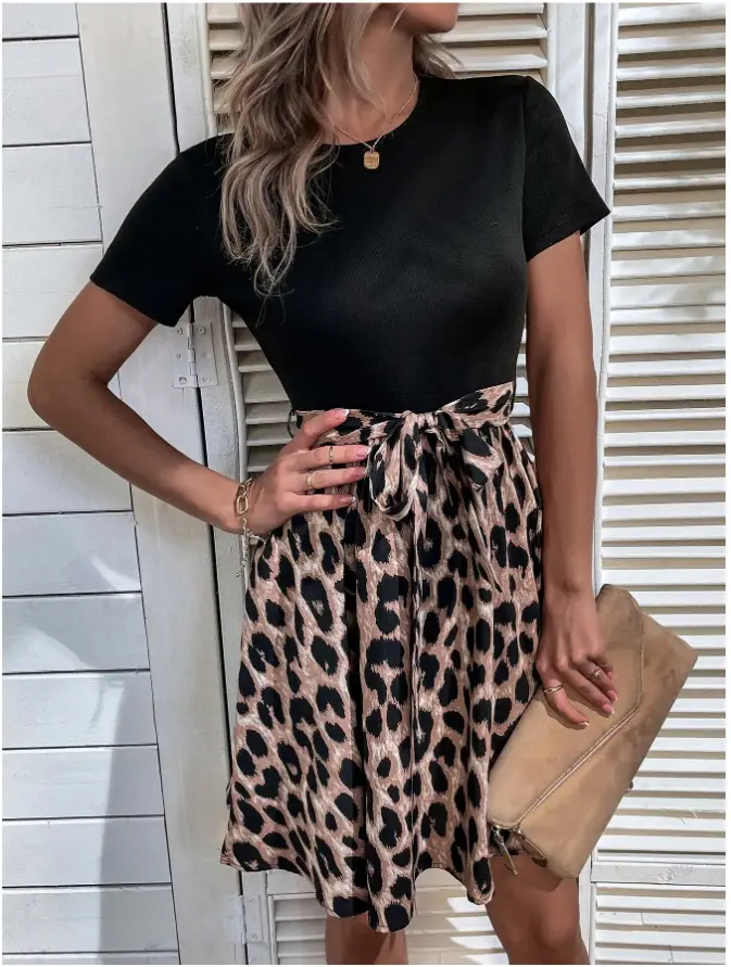 Women Leopard Print Skirt Set with Bow Dress — feature 12