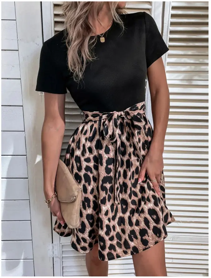 Women Leopard Print Skirt Set with Bow Dress — feature 13