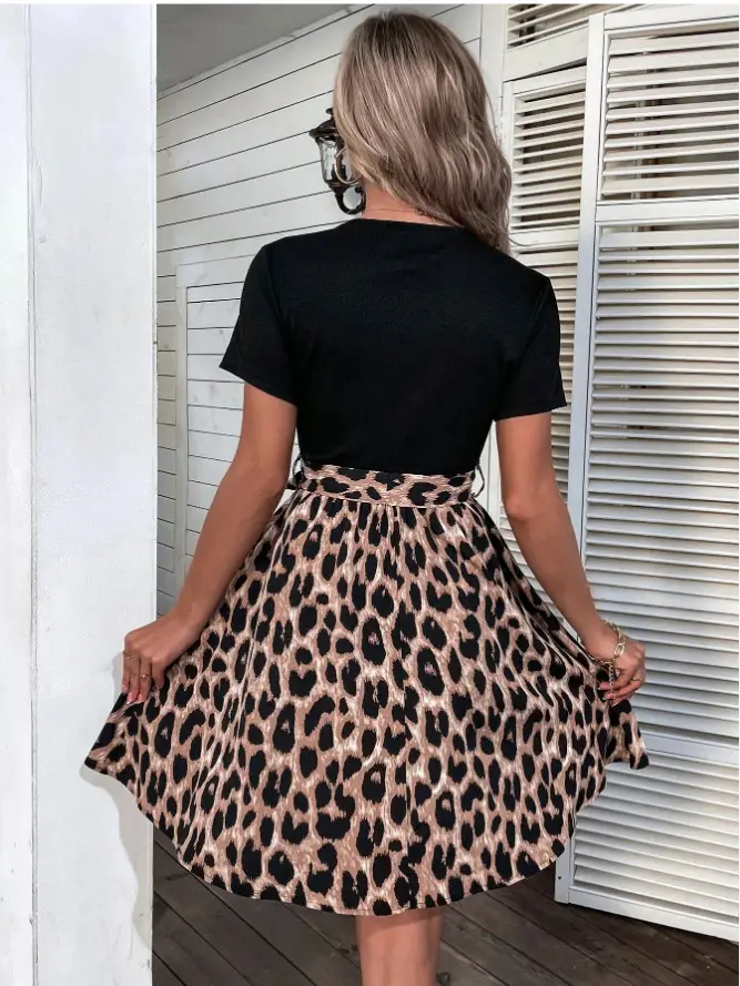 Women Leopard Print Skirt Set with Bow Dress — feature 14