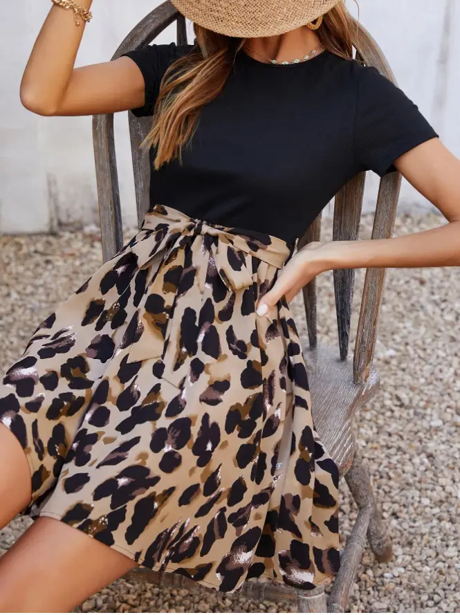 Women Leopard Print Skirt Set with Bow Dress — feature 3