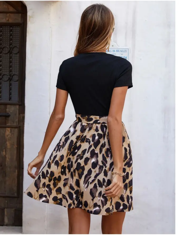 Women Leopard Print Skirt Set with Bow Dress — feature 6