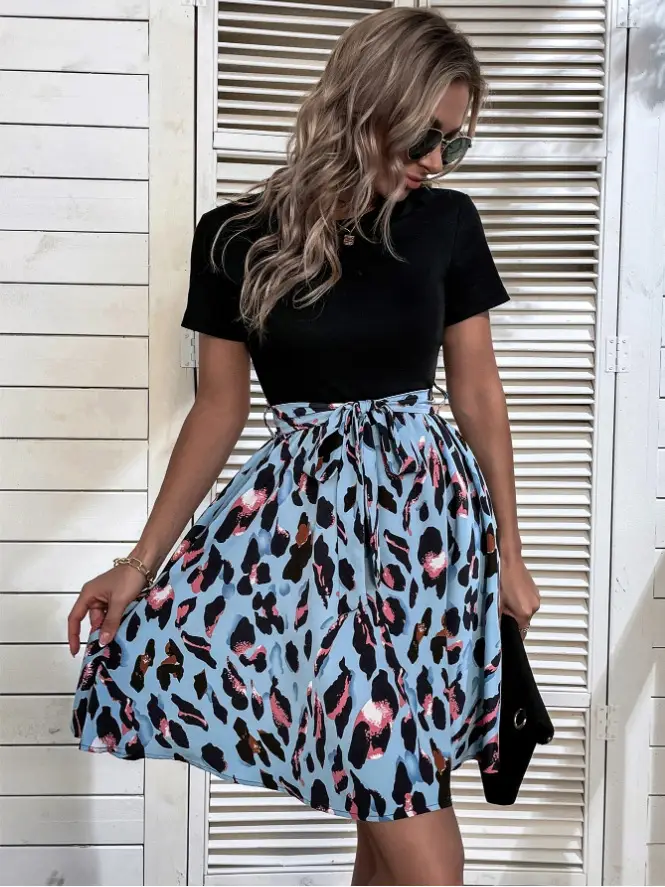 Women Leopard Print Skirt Set with Bow Dress — feature 8