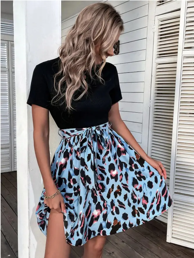 Women Leopard Print Skirt Set with Bow Dress — feature 9