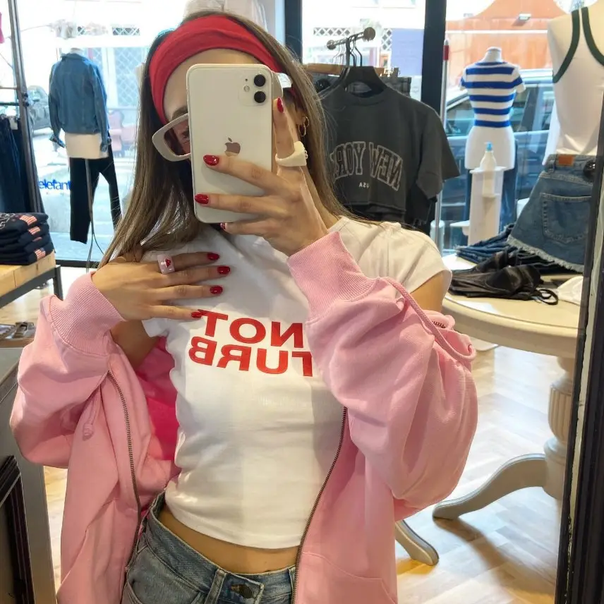 Women Summer T-Shirt White Red Print Round Neck
