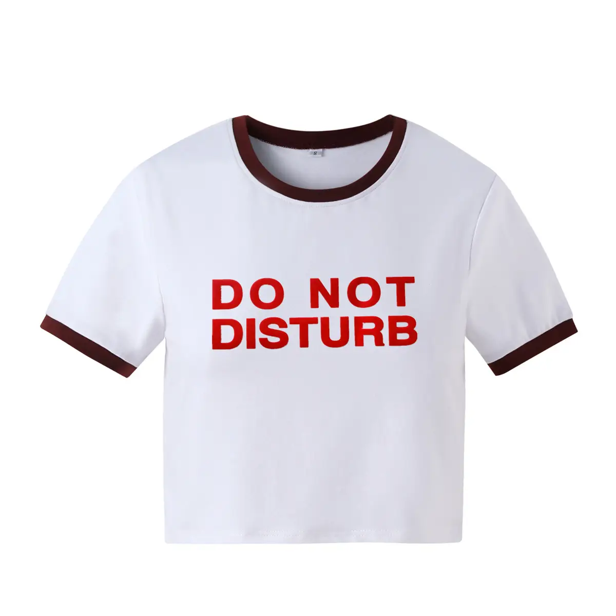 Women Summer T-Shirt White Red Print Round Neck