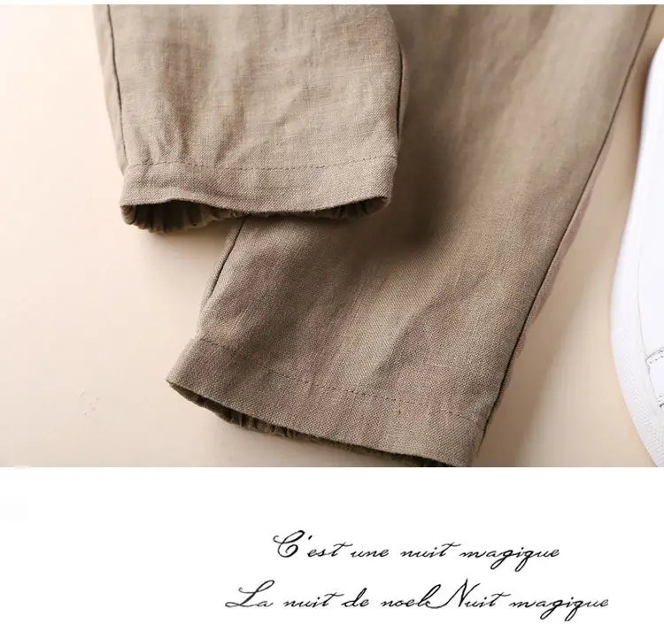 Women Linen Casual Pants Large Beige — feature 42