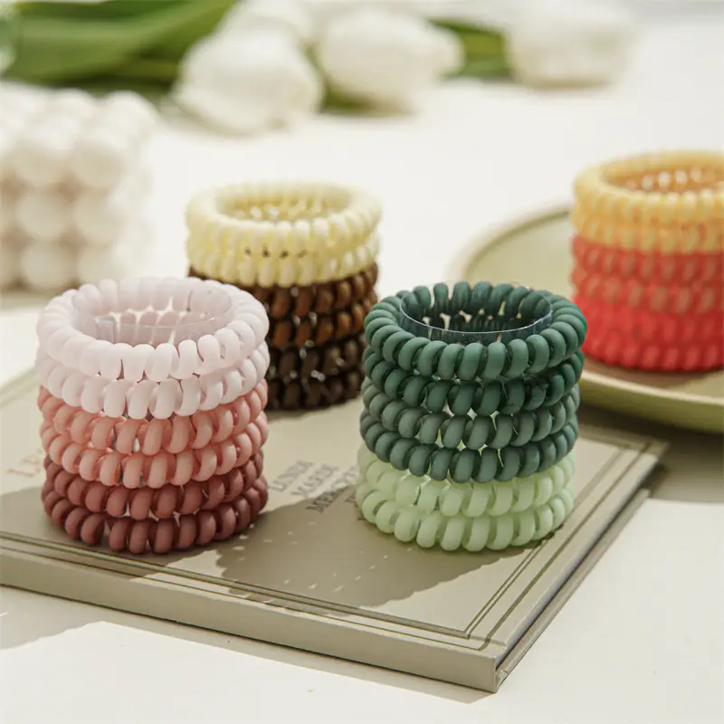 Frosted Telephone Hair Ring 6 Pack Women's Pony Tail Accessories - Image 7