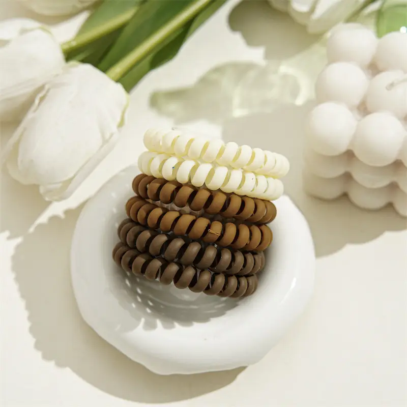 Frosted Telephone Hair Ring 6 Pack Women's Pony Tail Accessories - Image 3