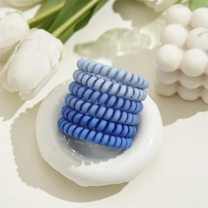 Frosted Telephone Hair Ring 6 Pack Women's Pony Tail Accessories - Image 4