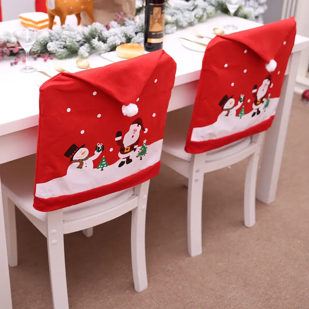Christmas Santa Hat Chair Covers Red Non-Woven Fabric - Image 3