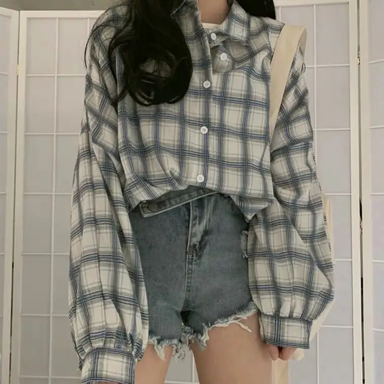 Women Plaid Loose Korean Style Mid-Length Sun Protection Jacket - Image 4