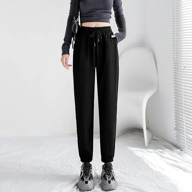 Women's Loose Leg Sweatpants Grey Black All Color - Image 2