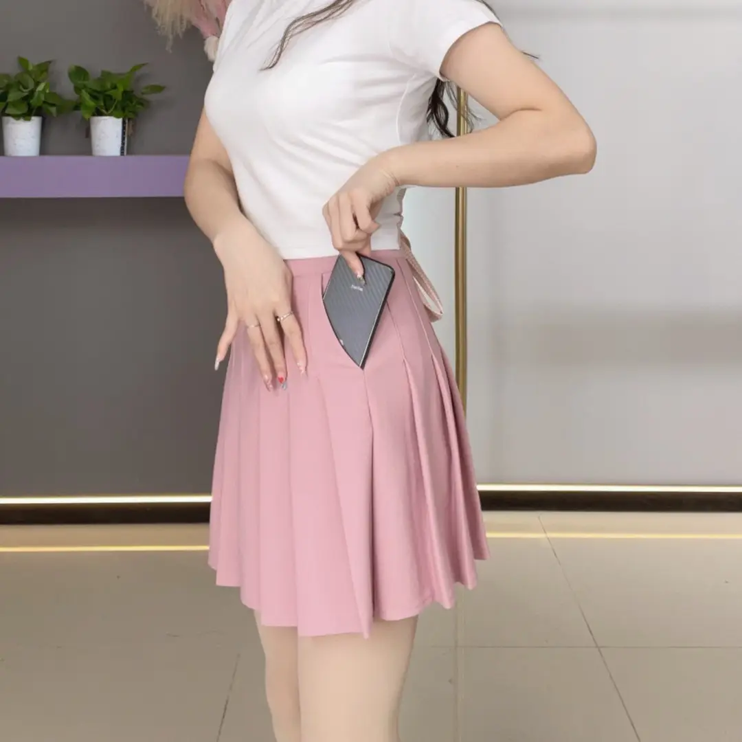 2023 Summer Pink Pleated Skirt Women Length 40cm - Image 3