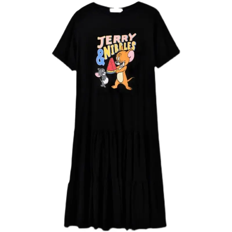 2025 Plus Size Cartoon Spliced Dress Black Mid-Length — feature 3