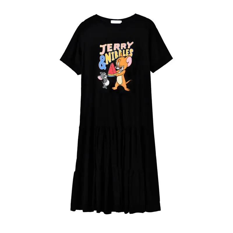 2025 Plus Size Cartoon Spliced Dress Black Mid-Length — feature 4