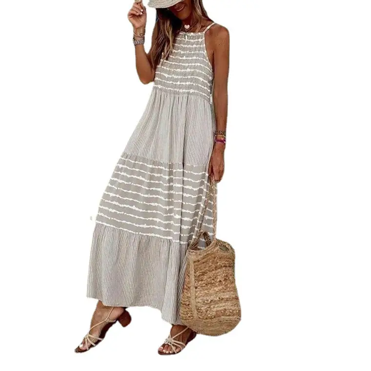 Women's Striped Sleeveless Maxi Dress White - Image 5
