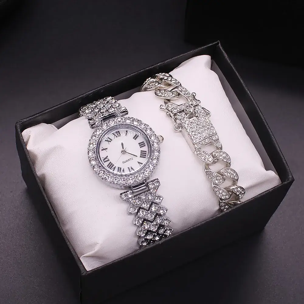 Gold Diamond Wristwatch Set for Women 3PCs - Image 2
