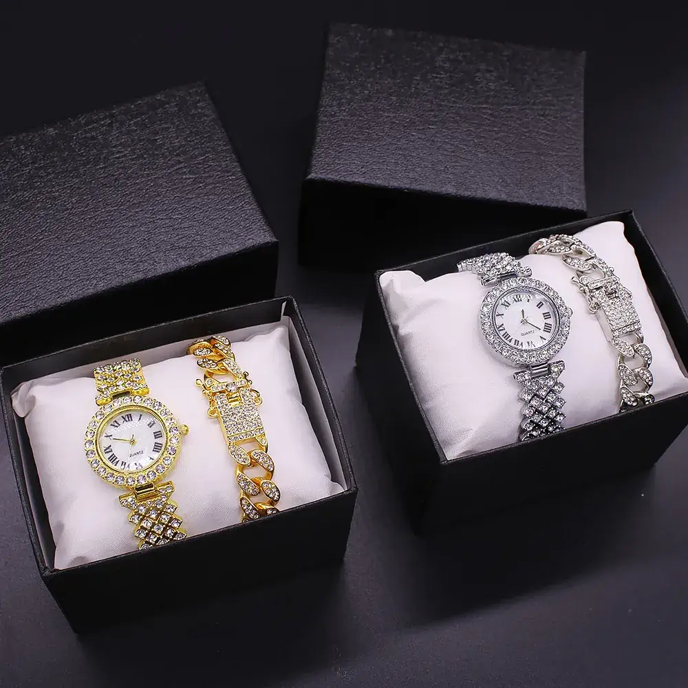 Gold Diamond Wristwatch Set for Women 3PCs - Image 5