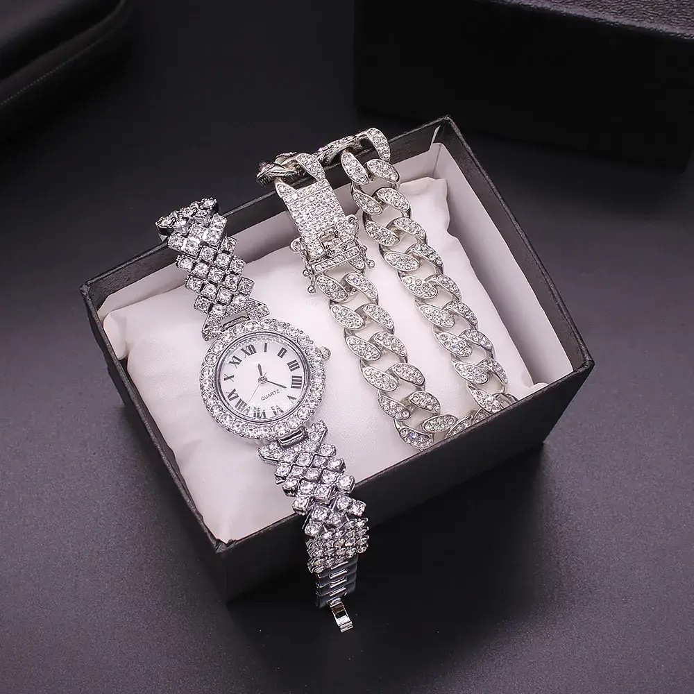 Gold Diamond Wristwatch Set for Women 3PCs - Image 6