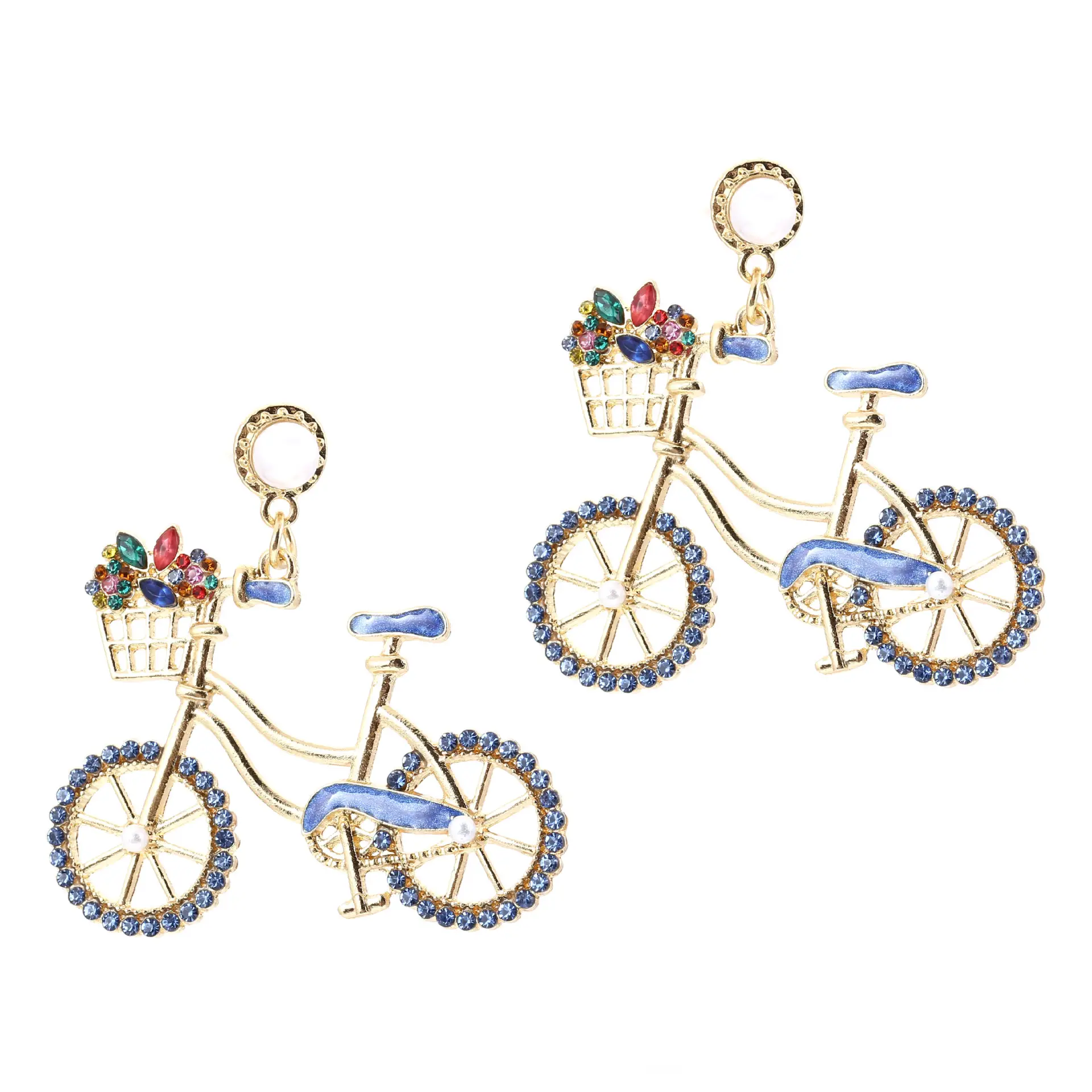 Cute Bicycle Charm with Pearl & Diamond Earrings - Image 5