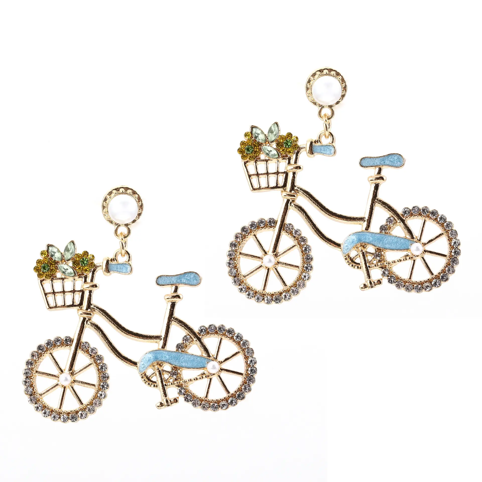 Cute Bicycle Charm with Pearl & Diamond Earrings - Image 6