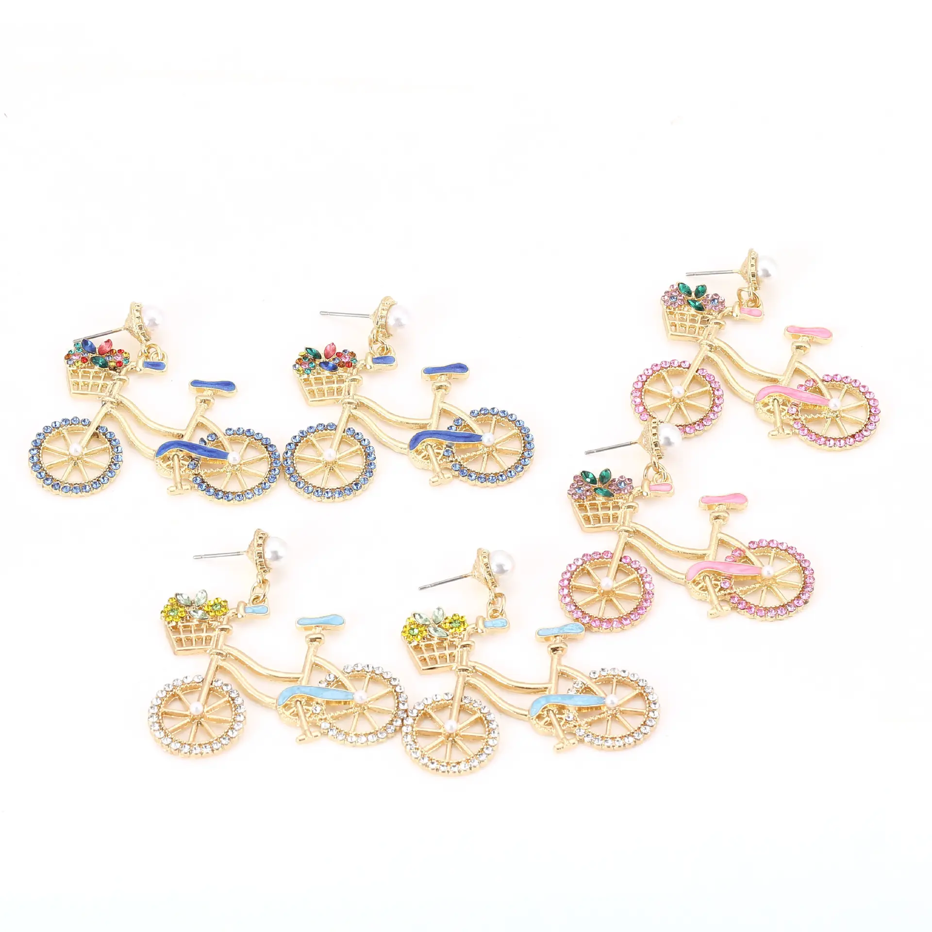 Cute Bicycle Charm with Pearl & Diamond Earrings - Image 7
