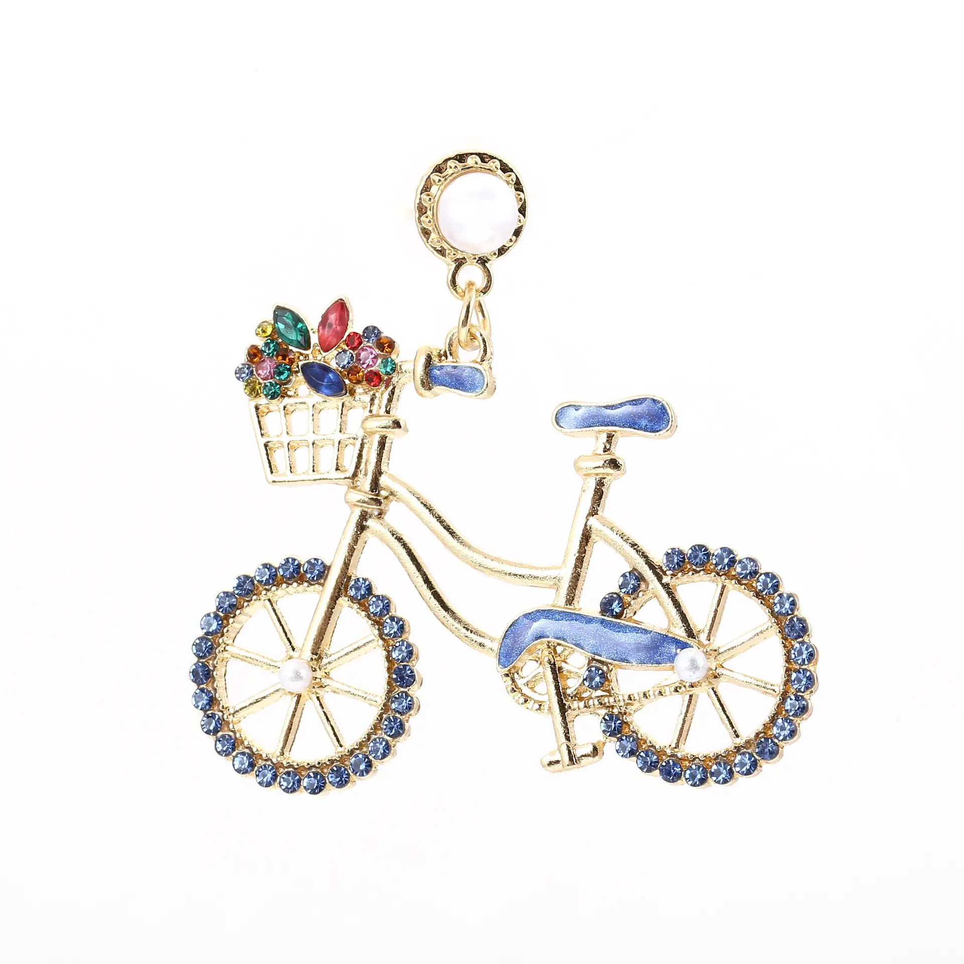 Cute Bicycle Charm with Pearl & Diamond Earrings - Image 2