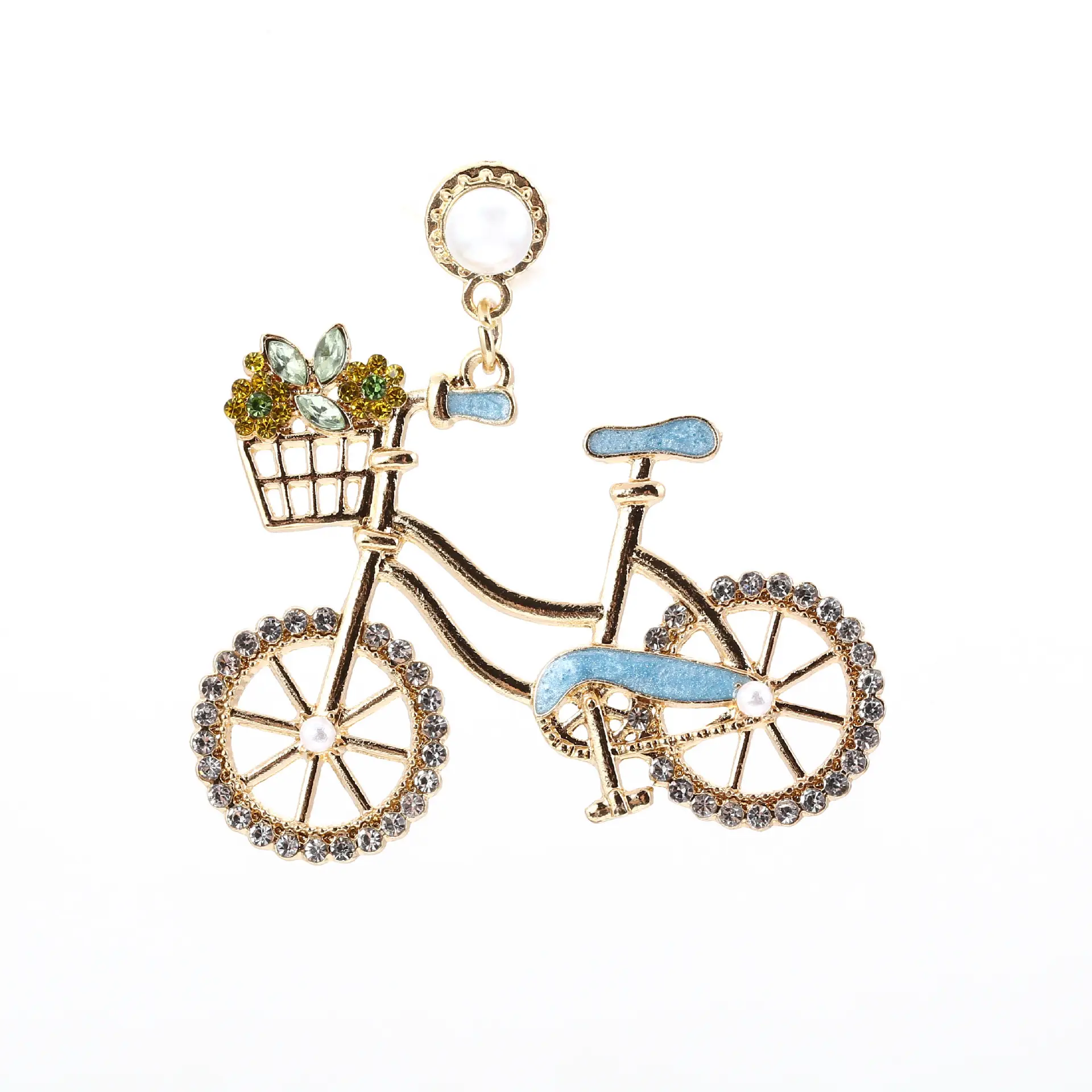 Cute Bicycle Charm with Pearl & Diamond Earrings - Image 3