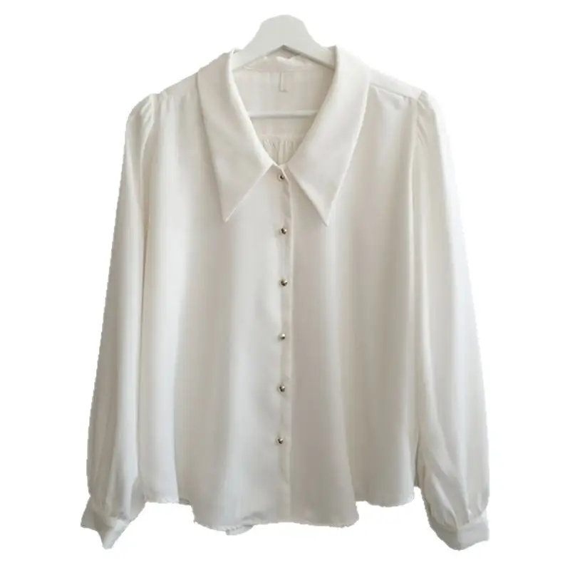 Black Pointed Collar Shirt with Long Sleeves - Image 7