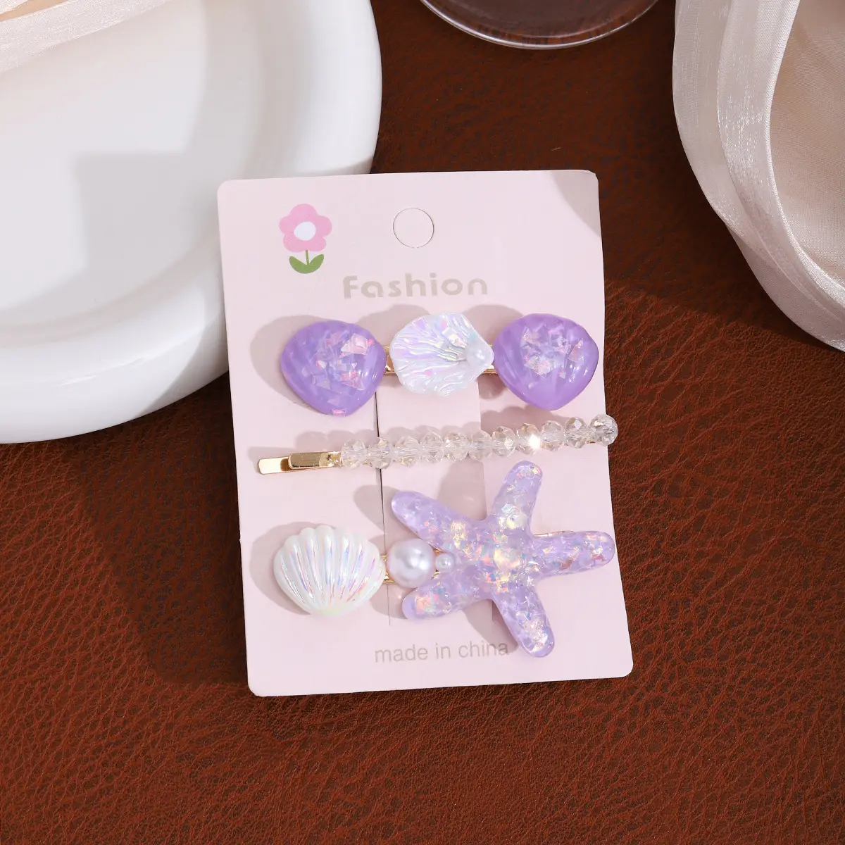Pearl Hairpin Set for Women with Blue Flowers & Glitter Accents - Image 15