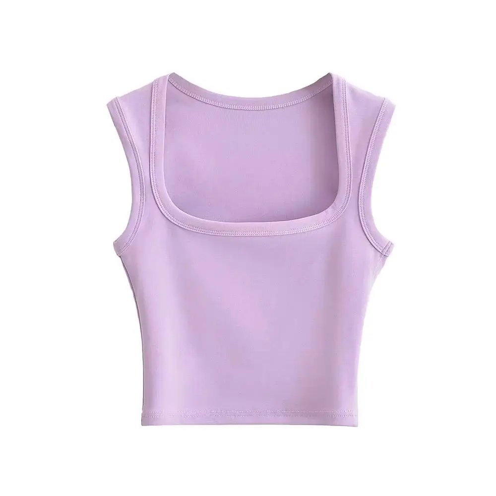 Women's Red Sleeveless Vest with Deep Square Collar - Image 10